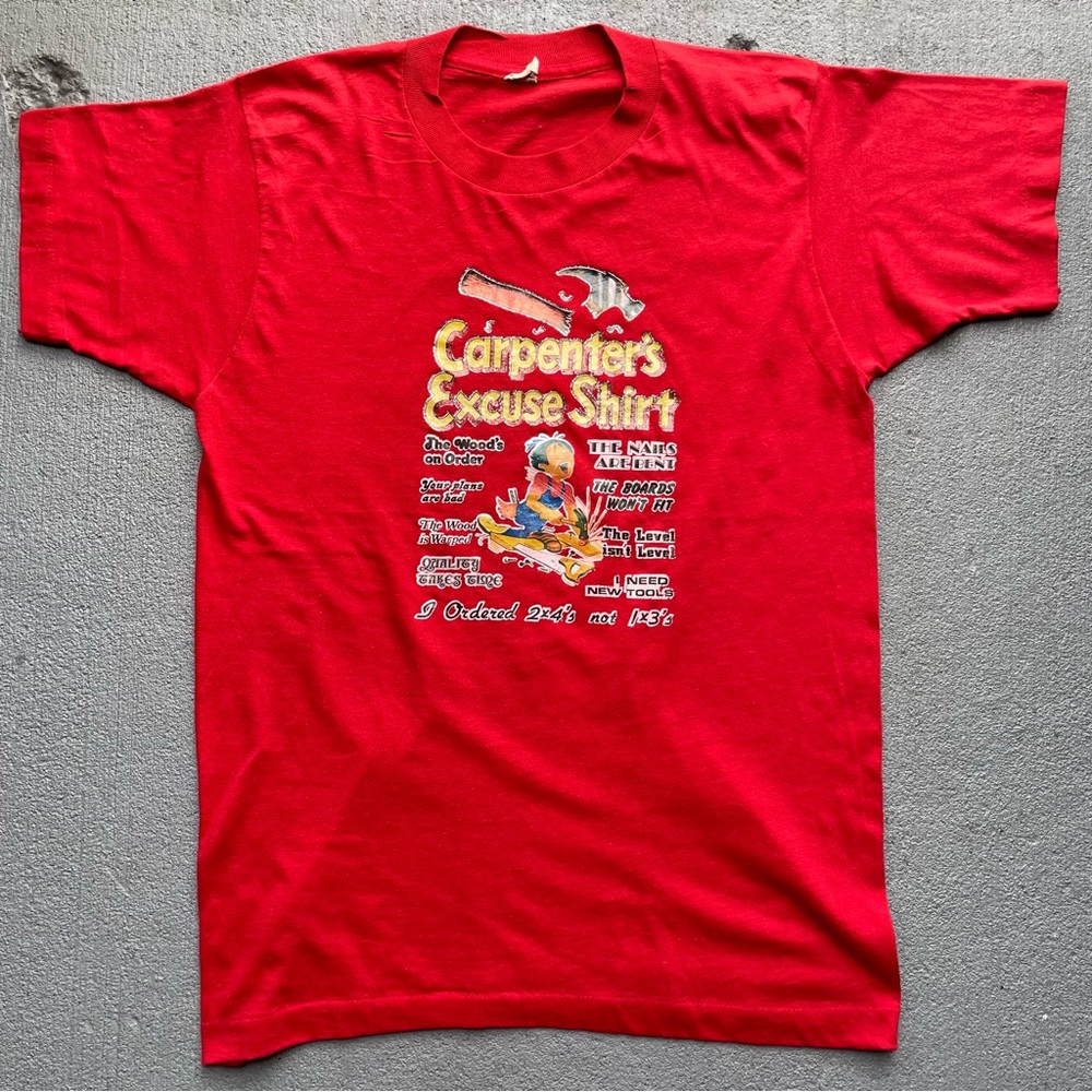 vintage 80s Carpenters & Fisherman Excuse Graphic Humor T-Shirt